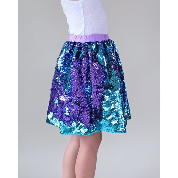 Aqua and Purple Flip Bubble Skirt - Aqua and Purple Skirt - Magic Sequin Skirt - Picture 4 of 6